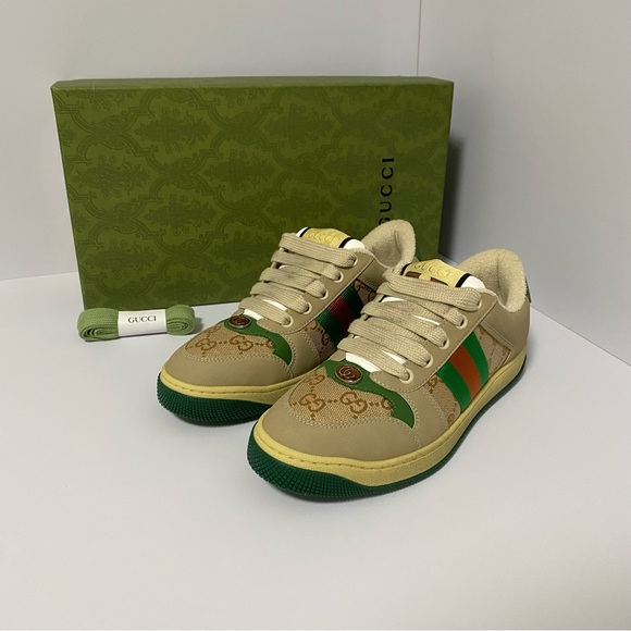 Gucci Beige and Green Women's Sneakers - Picture 1 of 8